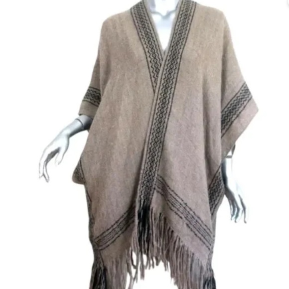 ULLA JOHNSON BABY ALPACA GRAY, TAN AND BLACK PONCHO OS - Picture 3 of 10